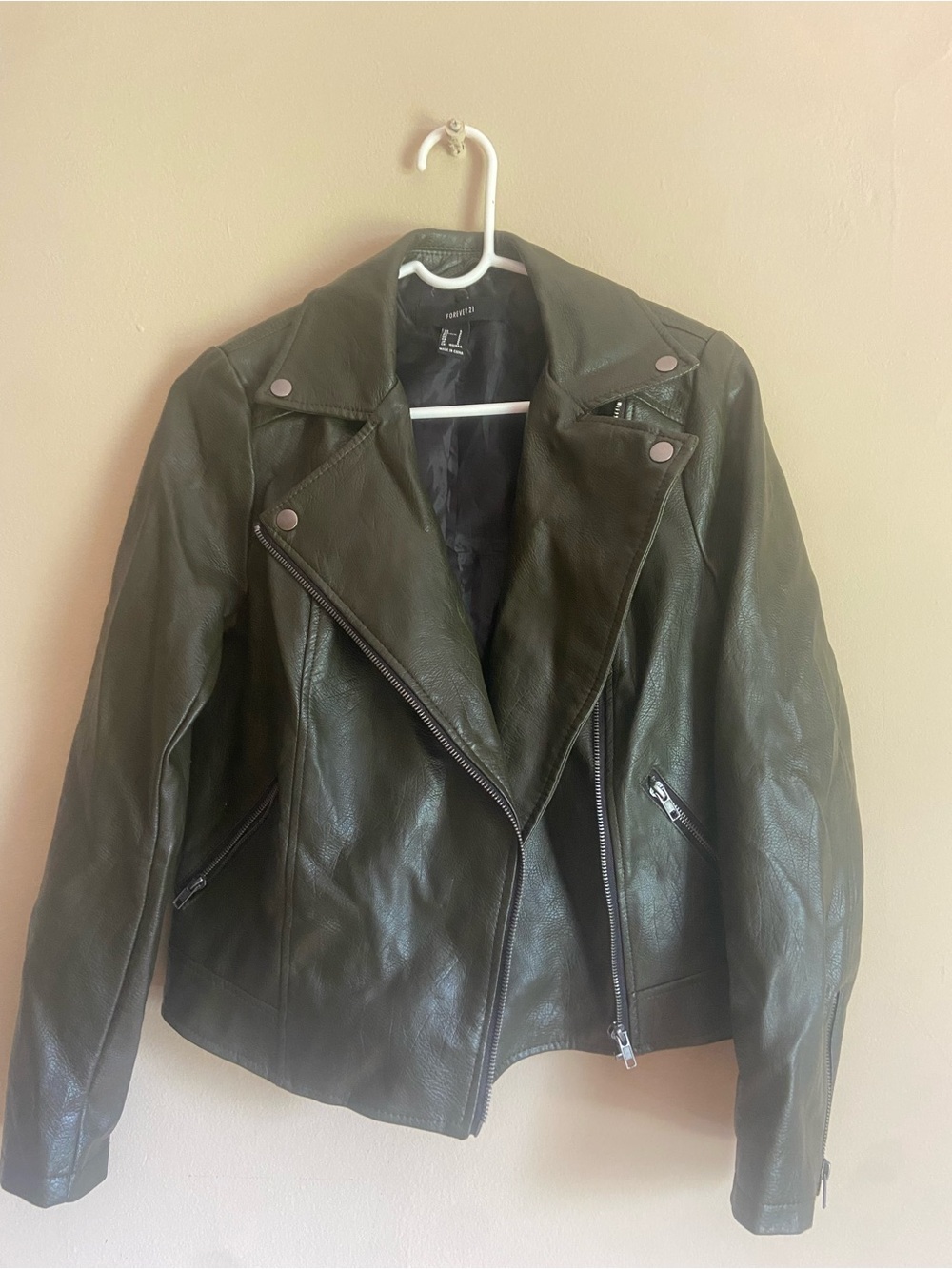 Forever 21 Olive Green Faux Leather Moto Jacket
